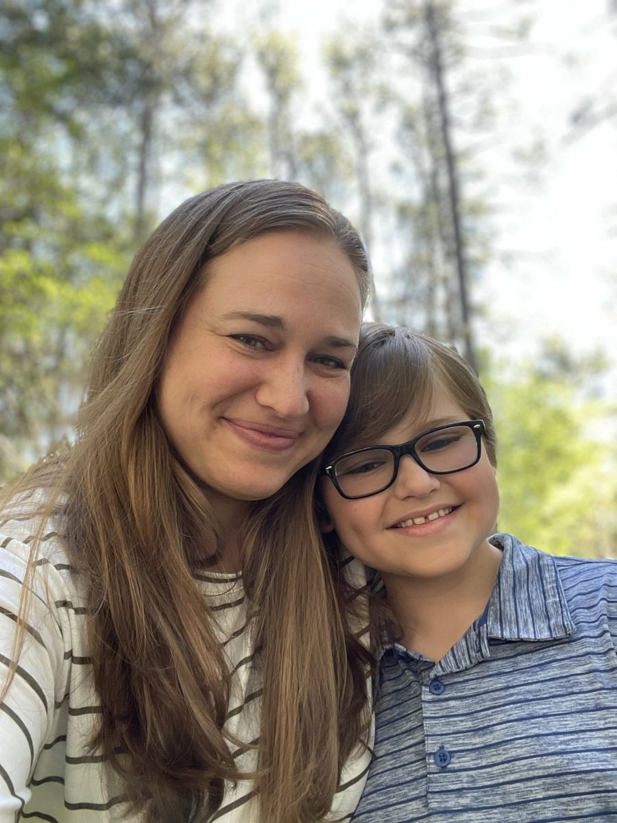 Mrs. Brady and her son Connor