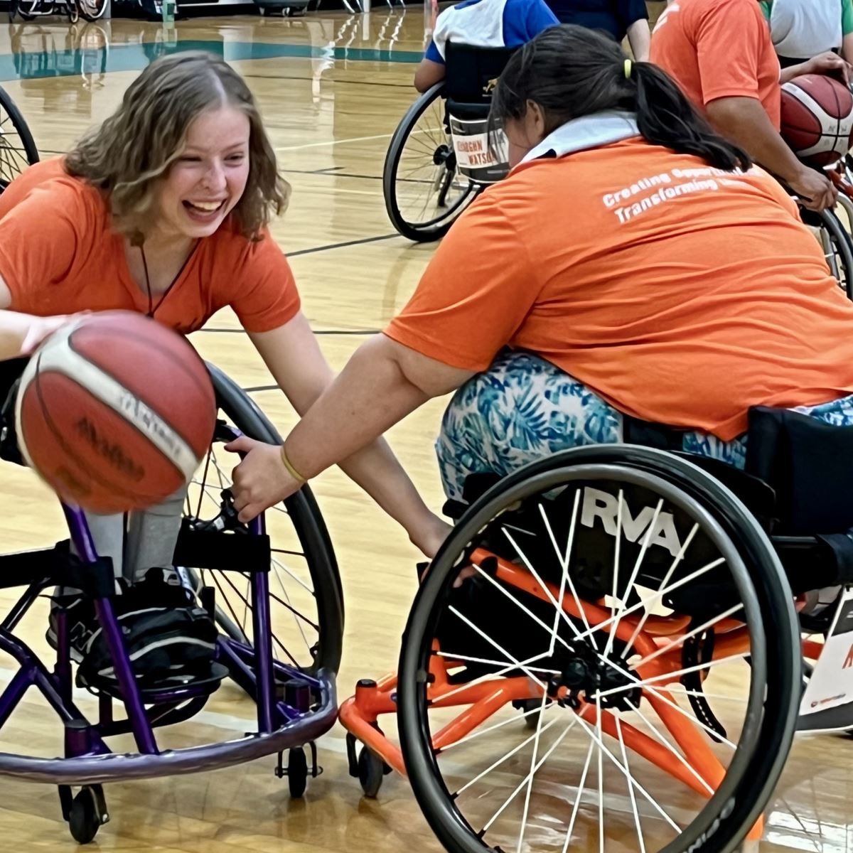 CHoR patient Hannah Smith playing basketball with Sportable