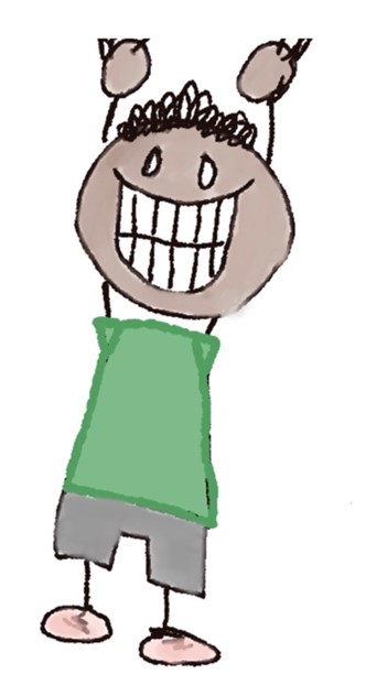 Drawing of young patient Jo smiling with joy