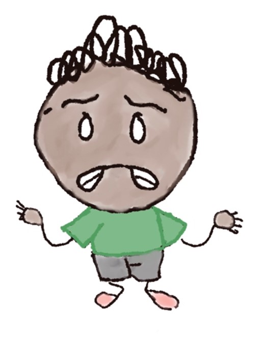 Drawing of young patient Jo looking worried