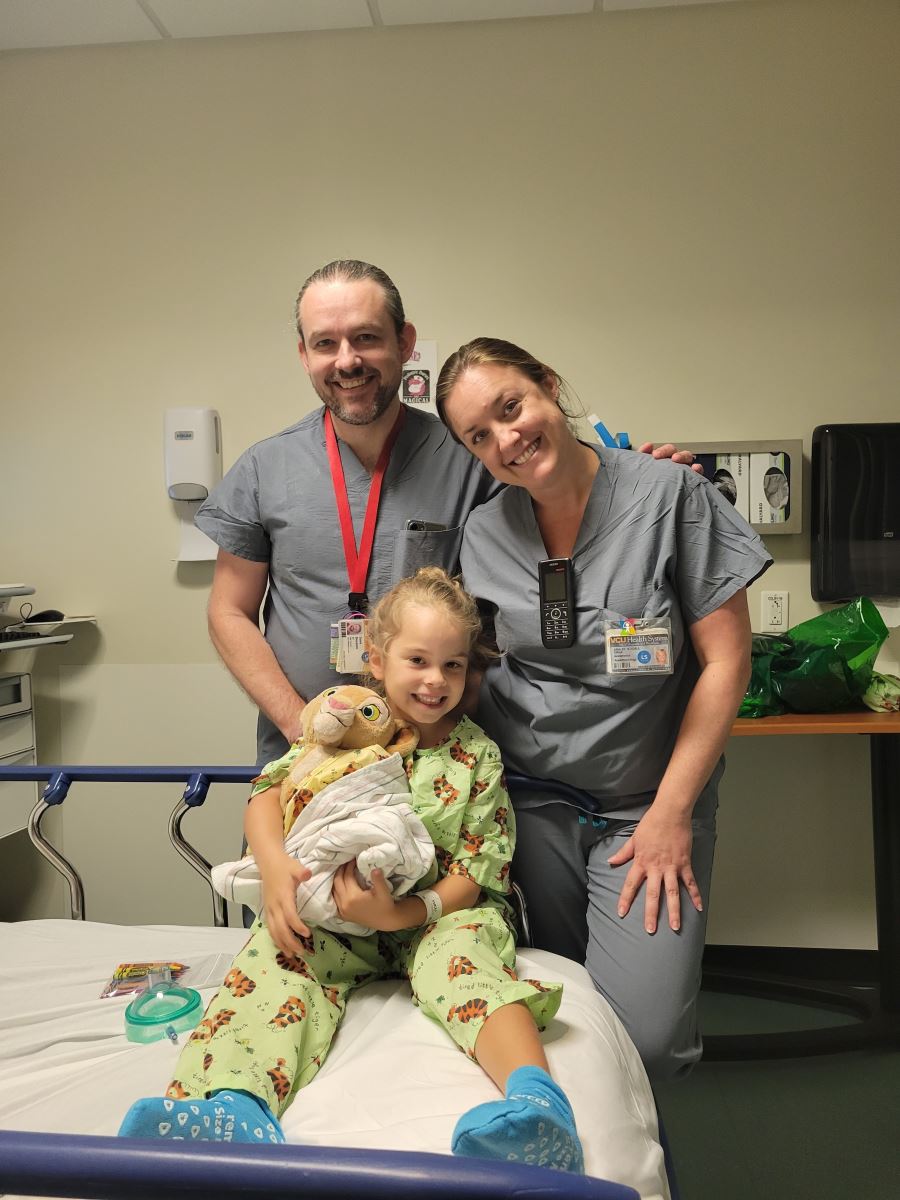 CHoR patient Maria in the hospital with Mr. Dave and Ms. Ashley